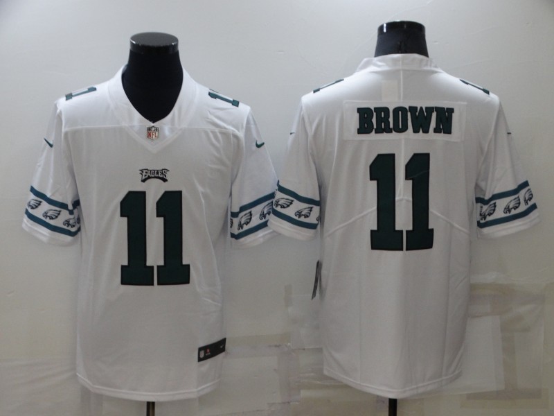 Men's White Philadelphia Eagles #11 A. J. Brown Team Logo Cool Edition Stitched Jersey